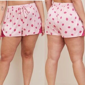 Torrid Size 3 Pink Kiss Lips Dream Satin Lace Trim Sleep Shorts 3X
